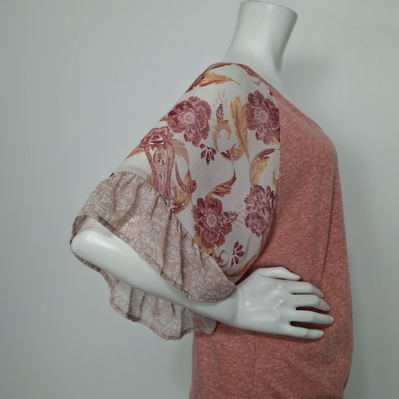 Tru Self Coquette Peach Cream Floral Ruffle Sleeves Twist Front Blouse Size XL - Picture 11 of 14